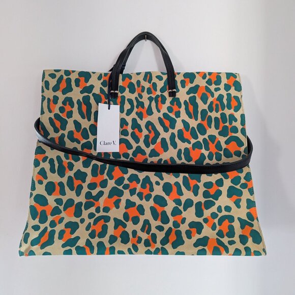 Clare V NWT Leopard Cheetah Print Neon Tote Bag Animal Print Cat Handbag Leather - Picture 13 of 13